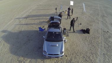 Drone shot of film shoot in the desert with hyper martial arts. CaveLight Films behind the scenes. Beautiful film shoot set up with permits.